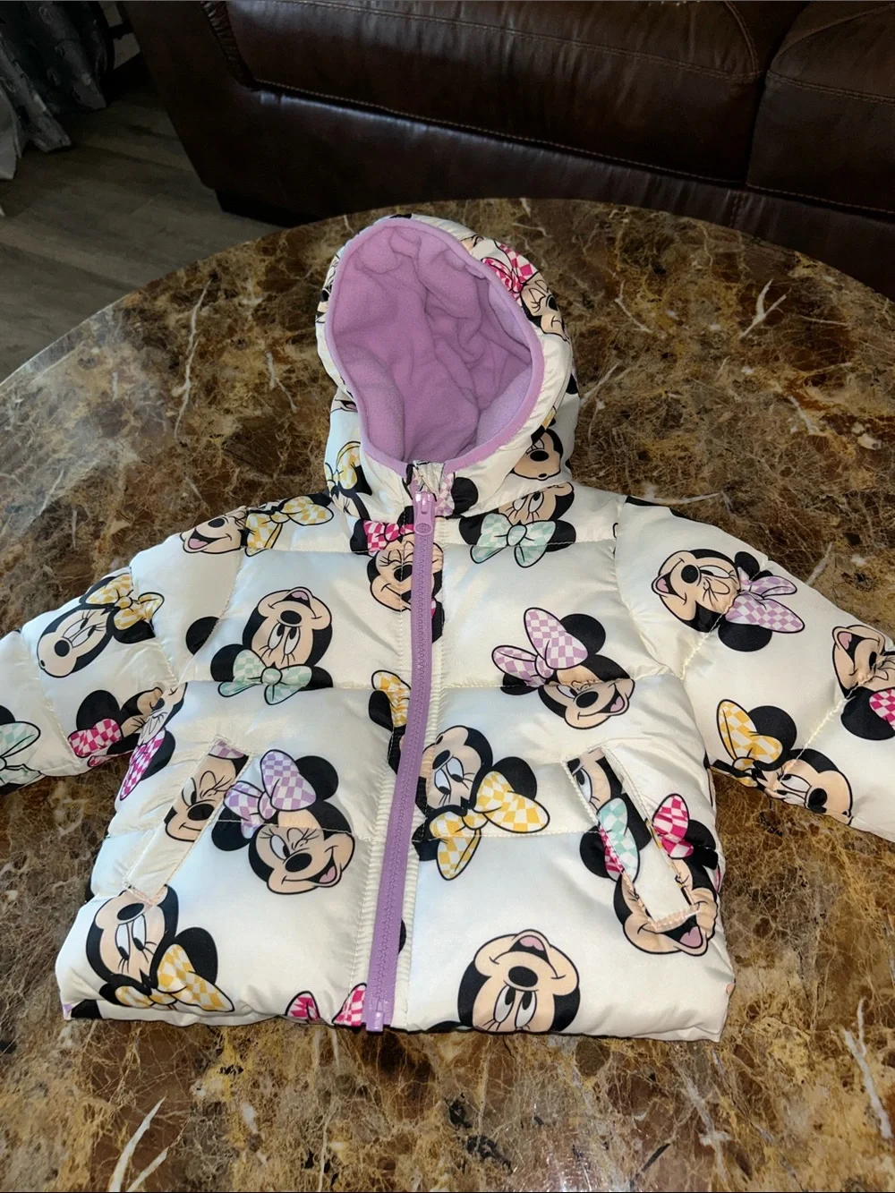 Minnie Mouse Print Hooded Puffer Jacket - Kids